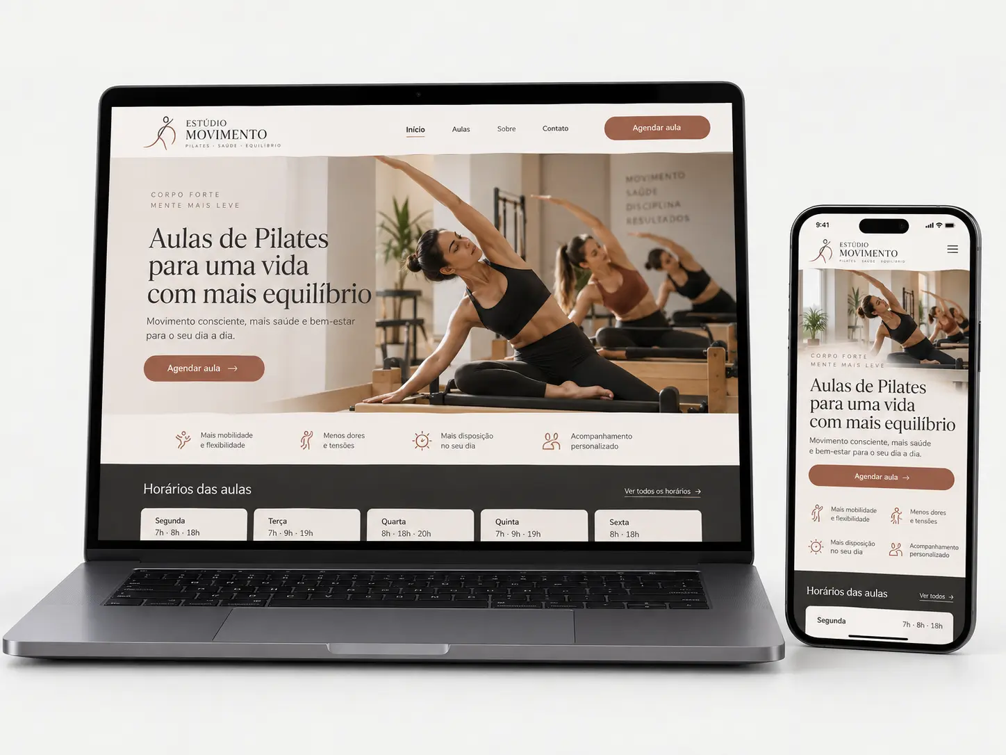 Exemplo ilustrativo de site responsivo exibido em notebook e celular