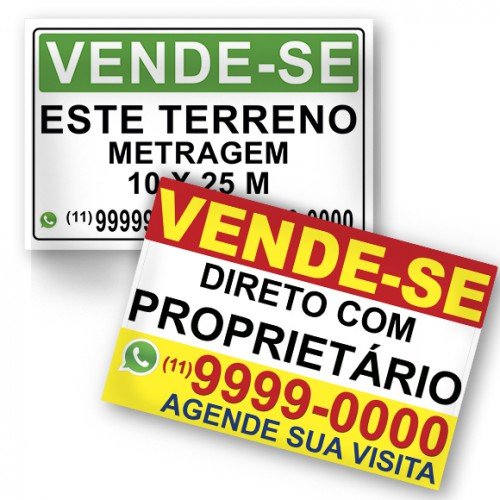Placas de Vende-se — impresso pela Impressos Social Play, gráfica em Jacareí e São José dos Campos